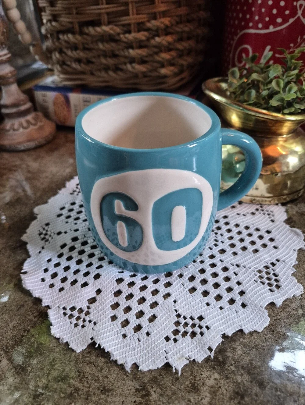 ❤️‍🔥Hallmark 60th Birthday Large Ceramic Coffee Mug Turquoise Teal Blue